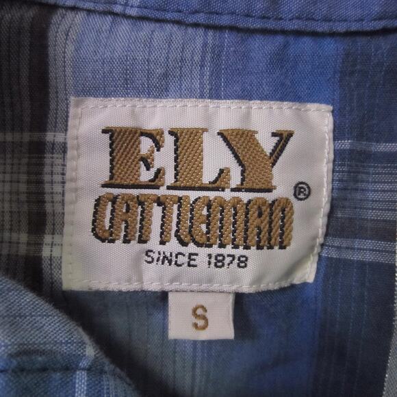 Ely Cattleman Shirt Boys Small Blue Plaid Western Pearl Snap Long Sleeve Cowboy - Picture 2 of 8